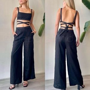 SIR THE LABEL Vilma 100% Linen Criss Cross Top + Wide Leg Pants SET in Black